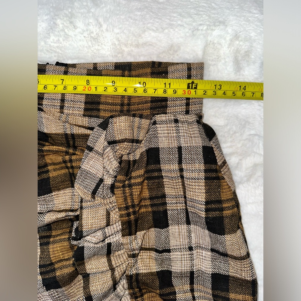 NWOT Linen Blend Brown Plaid Skirt - Picture 5 of 6